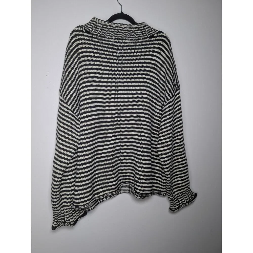 J.Crew Rollneck Stripe Cotton Sweater Oversized Fit Black Ivory Medium Preppy - Picture 5 of 11